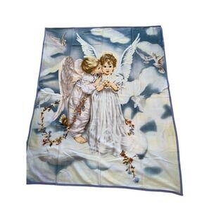 Sandra Kuck Kissing Angel Throw Blanket Multicolor Blue Trim Soft Fleece cherub